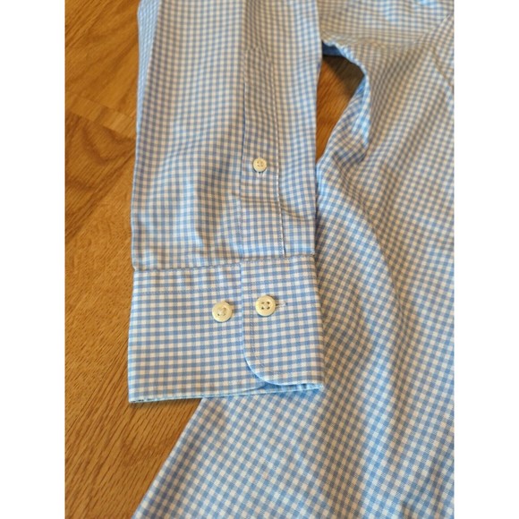 Peter Millar Shirt Mens Button Down Blue Check Gingham Nanoluxe Long Sleeve - Picture 3 of 9